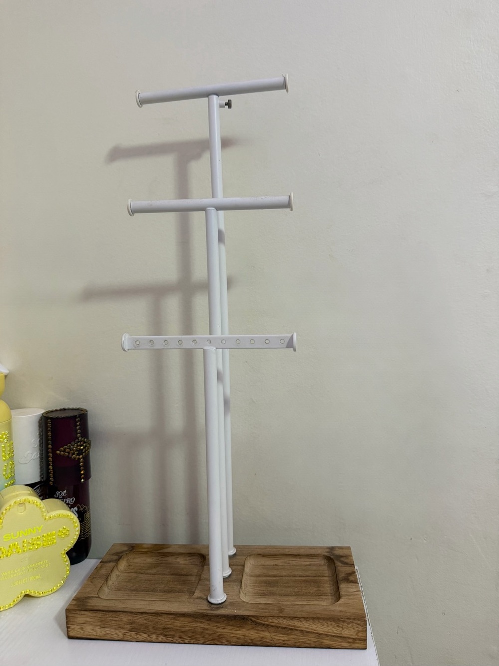 Wood Base Jewelry Stand with White Metal Display